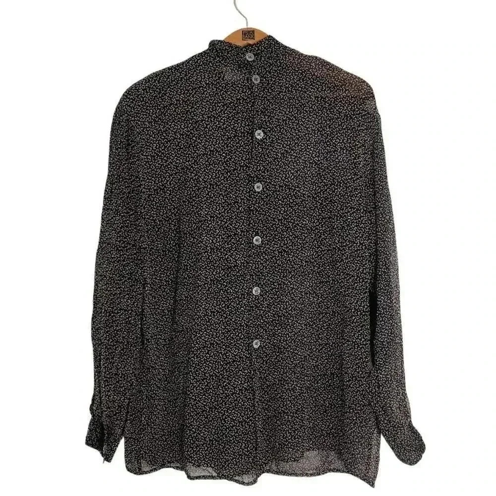 Vintage Giorgio Armani Black Cream Spotted Long Sleeve Button Up Blouse Size 8 - Picture 4 of 8